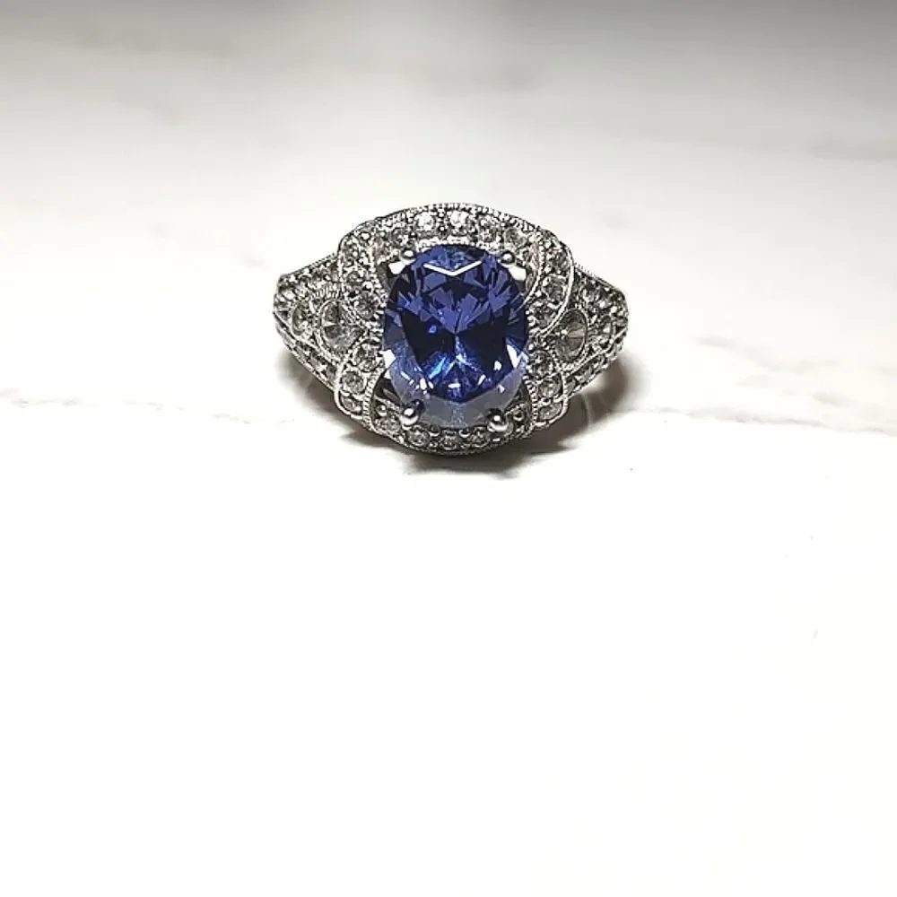 925 Silver Cubic Zirconia Amethyst Ring Stamped